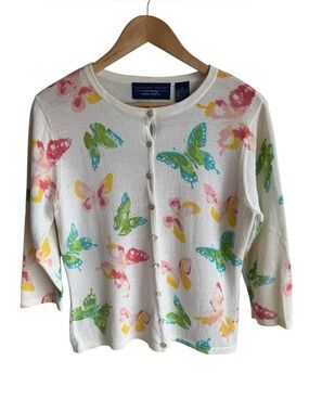 Catherine Stewart Lightweight Spring Butterfly Cardigan Sz M Button Up Sweater